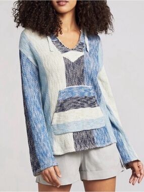 Faherty Baja Beach Poncho Hoodie Organic Cotton Blue Sky Size XS